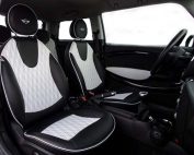 MINI Cooper Alba eco-leather®®®®®® Zwart Wit Dubbel Diamond Stiksel Borduren Logo