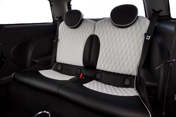 MINI Cooper Alba eco-leather®®®®®® Zwart Wit Dubbel Diamond Stiksel Borduren Logo Achterbank