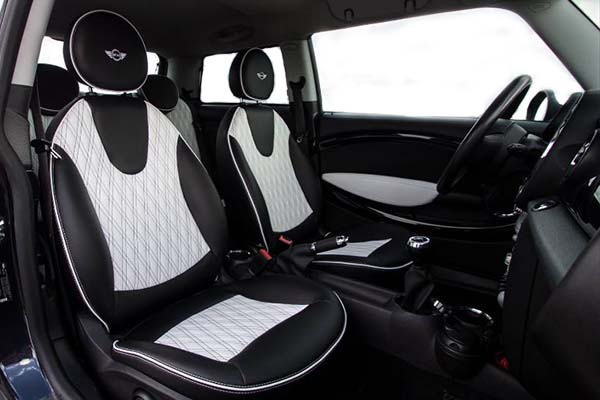 MINI Cooper Alba eco-leather®®®®®® Zwart Wit Dubbel Diamond Stiksel Borduren Logo