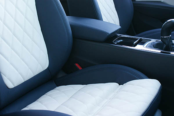 Opel Insignia Alba Buffalino Leder Inbouw Interieur Marine Blauw Wit Voorstoelen Detail